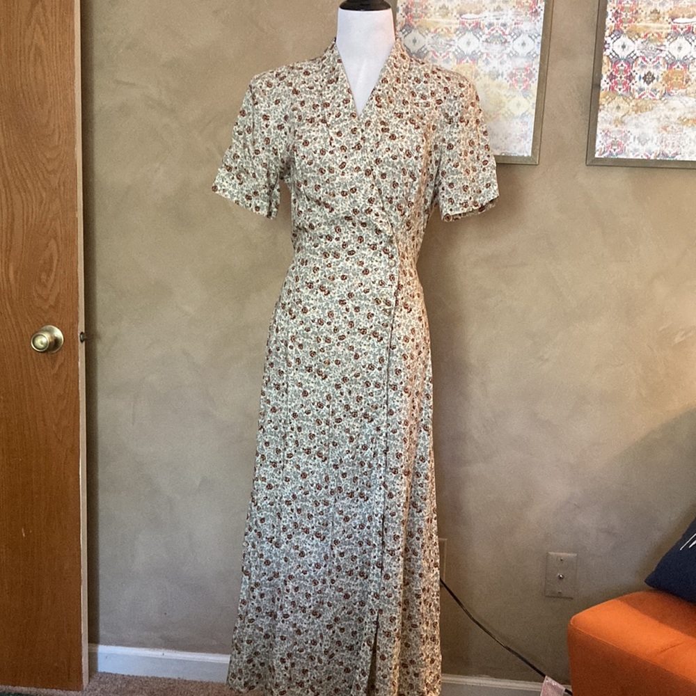 Vintage All That Jazz button wrap brown floral dress size 11